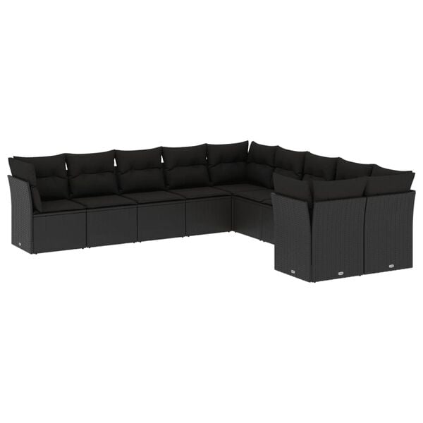 vidaXL Set Divani da Giardino 10pz con Cuscini in Polyrattan Nero