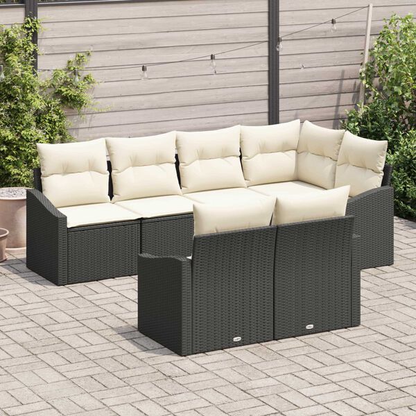 vidaXL Set di divani con cuscino 7 pcs Nero polyrattan