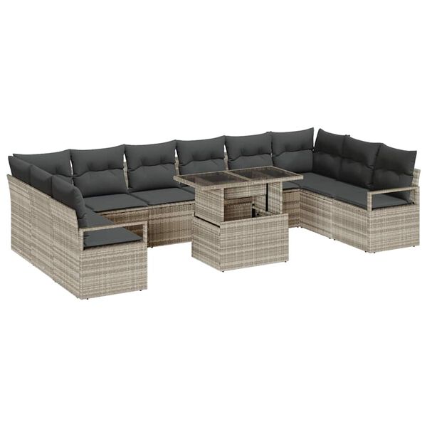 vidaXL Set Divano da Giardino 11 pcs Grigio chiaro polyrattan