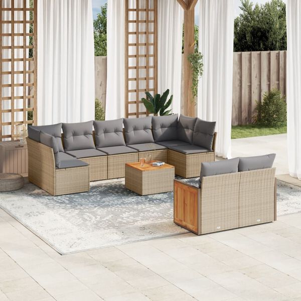 vidaXL Set Divano da Giardino 10 pz con Cuscini Beige in Polyrattan