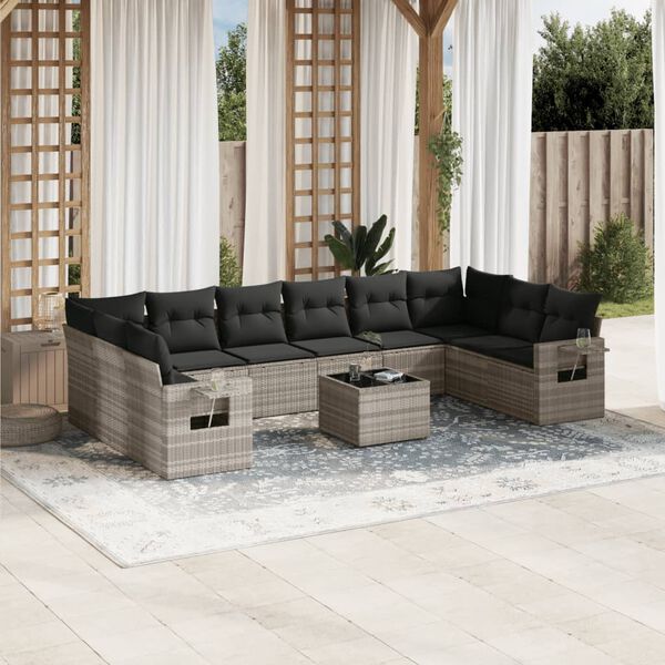vidaXL Set Divani da Giardino 11 pz con Cuscini in Polyrattan Grigio