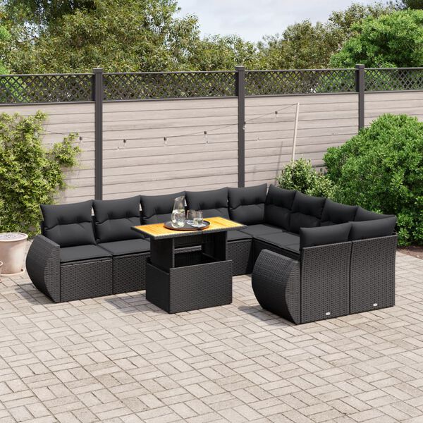 vidaXL Set Divani da Giardino 10pz con Cuscini in Polyrattan Nero