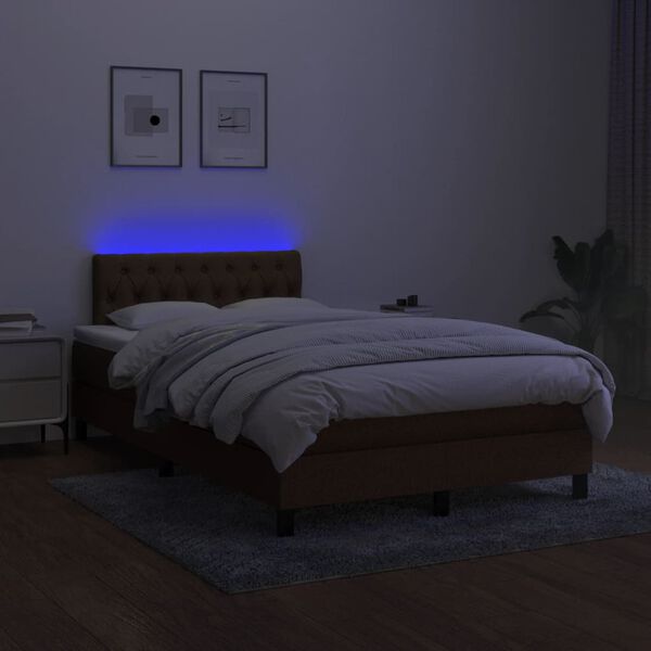 vidaXL Letto a Molle Materasso e LED Marrone Scuro 120x200 cm Tessuto