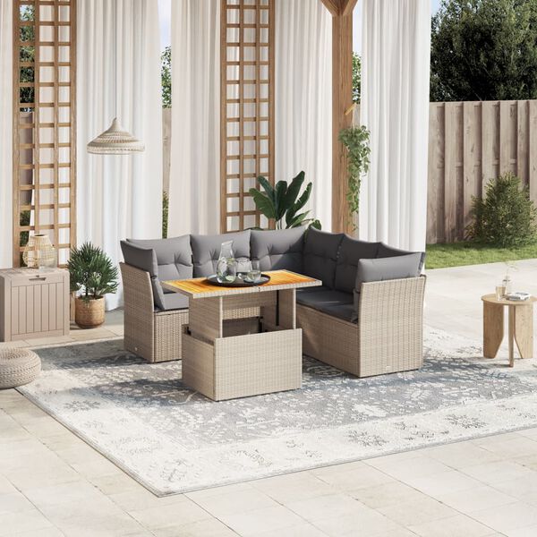 vidaXL Set Divano da Giardino 5 pz con Cuscini Beige in Polyrattan