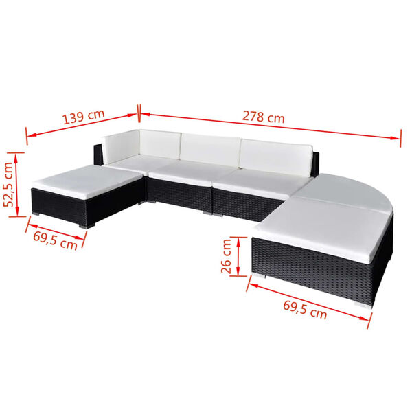 vidaXL Set Divani da Giardino 6 pz con Cuscini in Polyrattan Nero