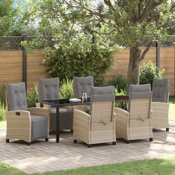 vidaXL Set da Pranzo per Giardino con cuscino 7 pcs Beige polyrattan
