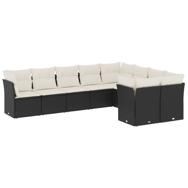vidaXL Set Divani da Giardino 9 pz con Cuscini Nero in Polyrattan