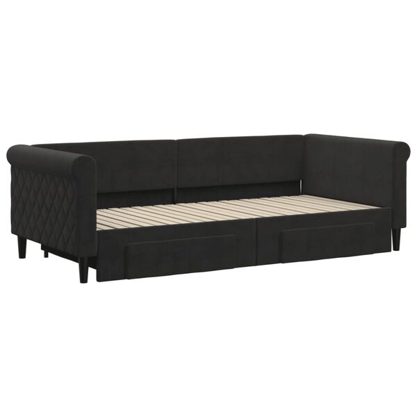 vidaXL Divano Letto Estraibile con Cassetti Nero 90x200 cm in Velluto