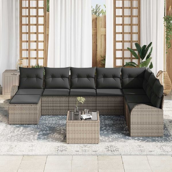 vidaXL Set di divani con cuscino 9 pcs Grigio polyrattan