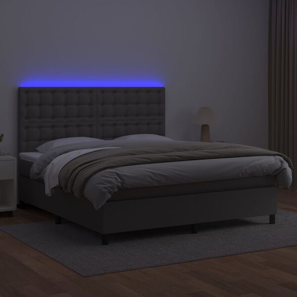 vidaXL Giroletto Molle con Materasso e LED Grigio 180x200cm Similpelle