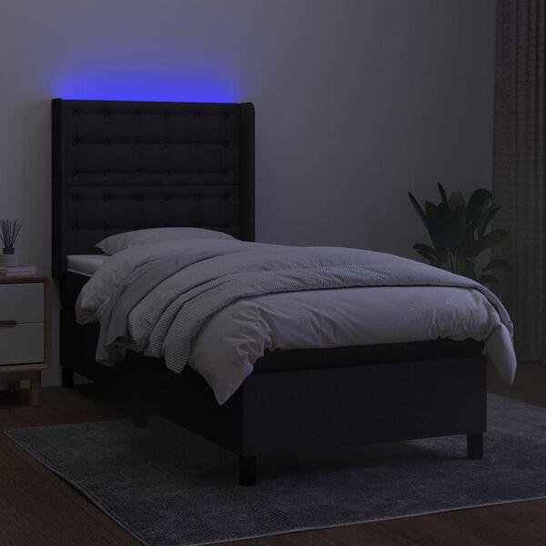 vidaXL Letto a Molle con Materasso e LED Nero 100x200 cm in Tessuto