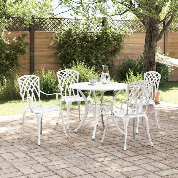 vidaXL Set da Pranzo per Giardino 5 pcs Bianco Alluminio
