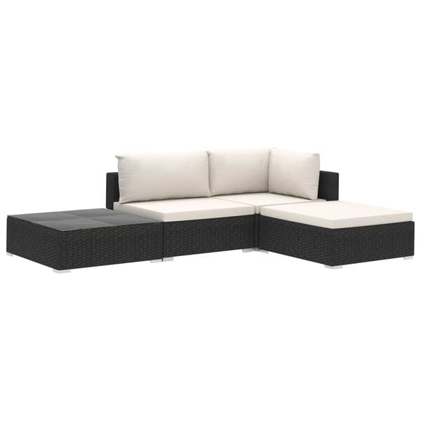 vidaXL Set Divani da Giardino 4 pz con Cuscini in Polyrattan Nero