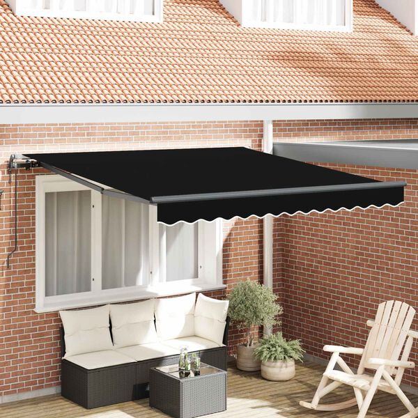 vidaXL Tenda Retrattile Nero 350 x 250 cm Tessuto e Alluminio