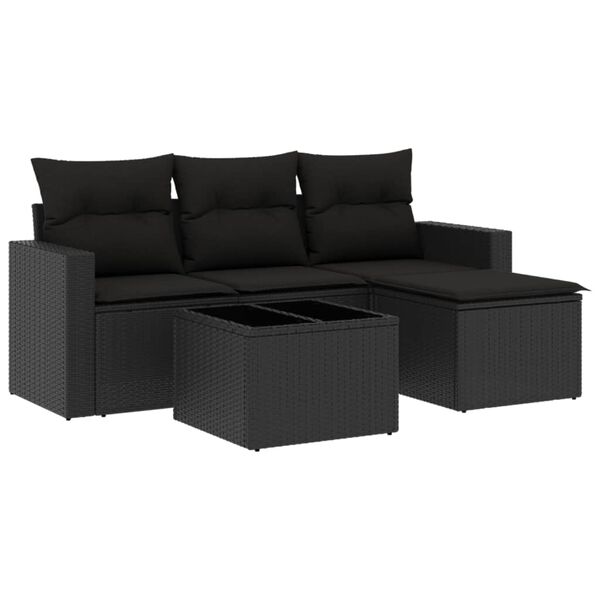 vidaXL Set Divani da Giardino 5 pz con Cuscini in Polyrattan Nero