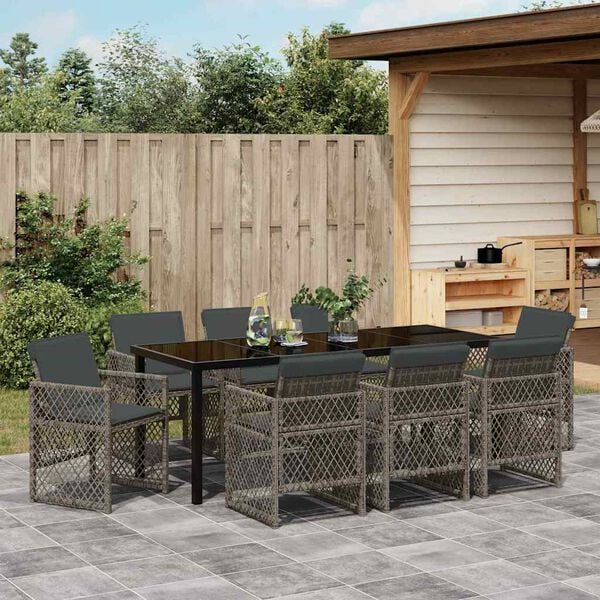 vidaXL Set da Pranzo per Giardino 9 pcs Grigio polyrattan