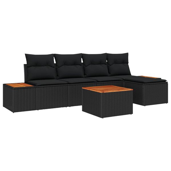 vidaXL Set Divano da Giardino con cuscino 6 pcs Nero Poly Rattan