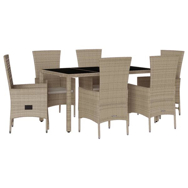 vidaXL Set da Pranzo da Giardino 7 pz con Cuscini Beige in Polyrattan