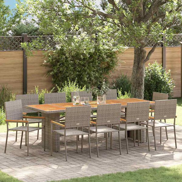 vidaXL Set da Pranzo per Giardino 11 pcs Grigio polyrattan