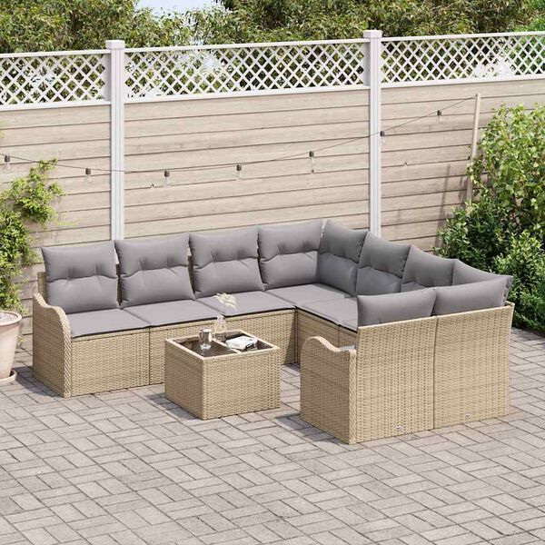 vidaXL Set Divano da Giardino con cuscino 9 pcs Beige polyrattan