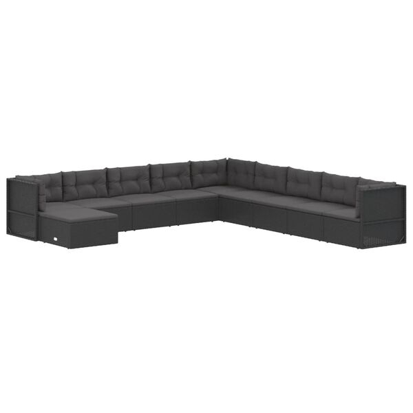 vidaXL Set Salotto da Giardino 10pz con Cuscini in Polyrattan Nero