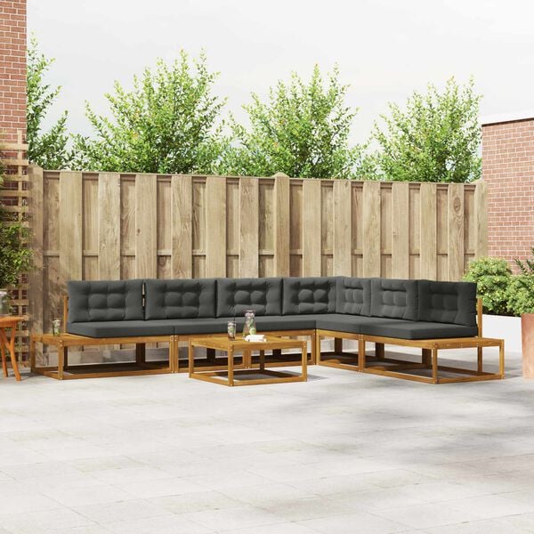 vidaXL Set di divani da esterno 7 Pezzo Naturale e Antracite