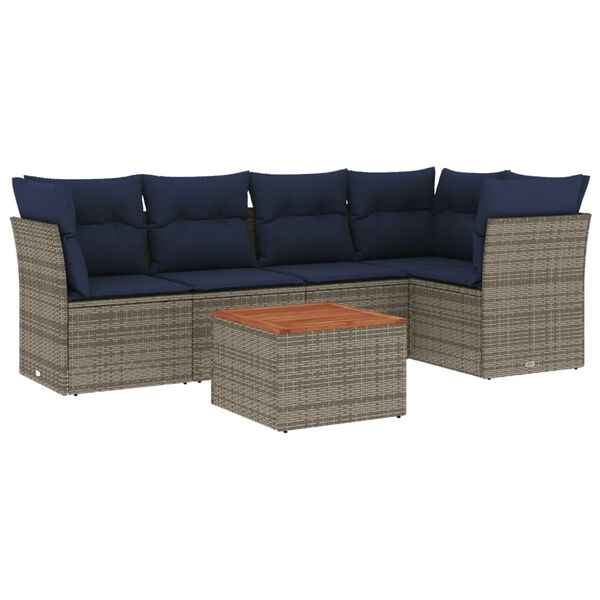 vidaXL Set Divani da Giardino 6 pz con Cuscini Grigio in Polyrattan