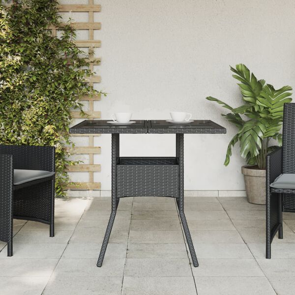 vidaXL Tavolo da Giardino Piano in Vetro Nero 80x80x75 cm Polyrattan