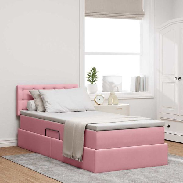 vidaXL Letto con Contenitore con materasso Rosa 90 x 200 cm Velluto