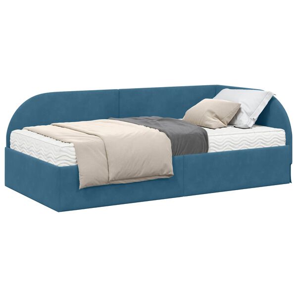 vidaXL Struttura Letto Angolare con Materasso 2 pcs Blu Velluto