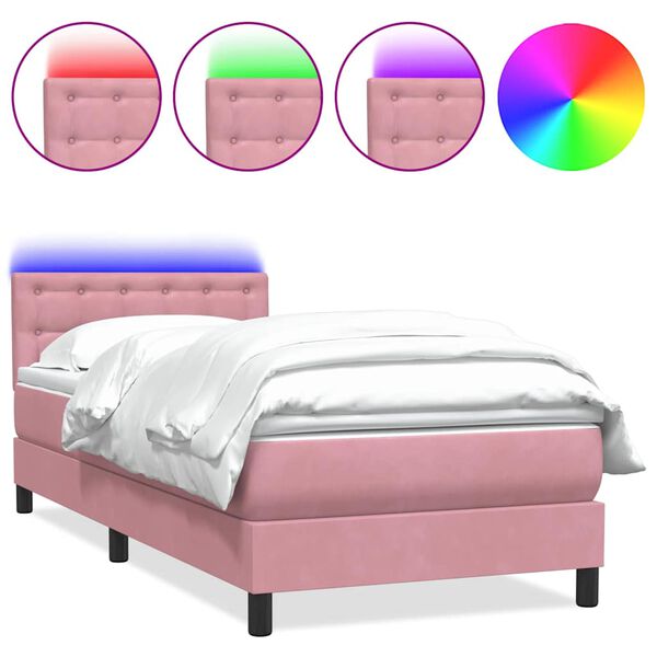 vidaXL Letto a Molle con Materasso e LED Rosa 100x220 cm in Velluto