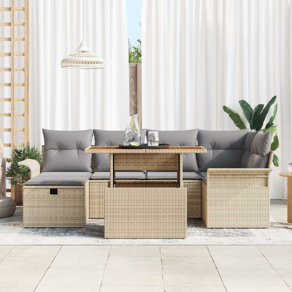 vidaXL Set Divano da Giardino 7 pcs Beige polyrattan