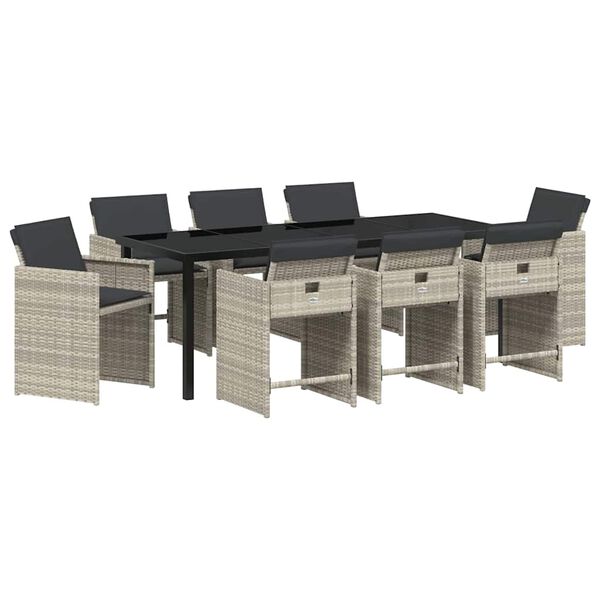vidaXL Set da Pranzo per Giardino 9 pcs Grigio chiaro polyrattan