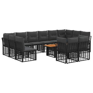 vidaXL Set Divano da Giardino 13 pz Nero e Grigio scuro polyrattan