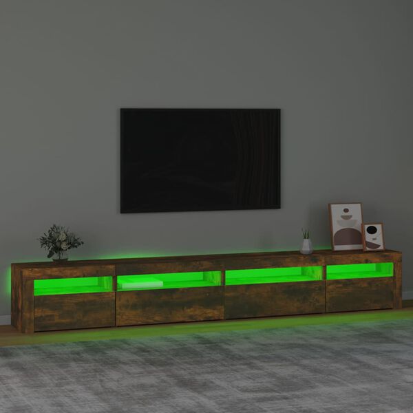 vidaXL Mobile Porta TV con Luci LED Rovere Fumo 270x35x40 cm