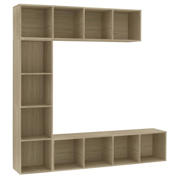 vidaXL Set Mobili Libreria/Porta TV 3 pz Rovere Sonoma 180x30x180 cm
