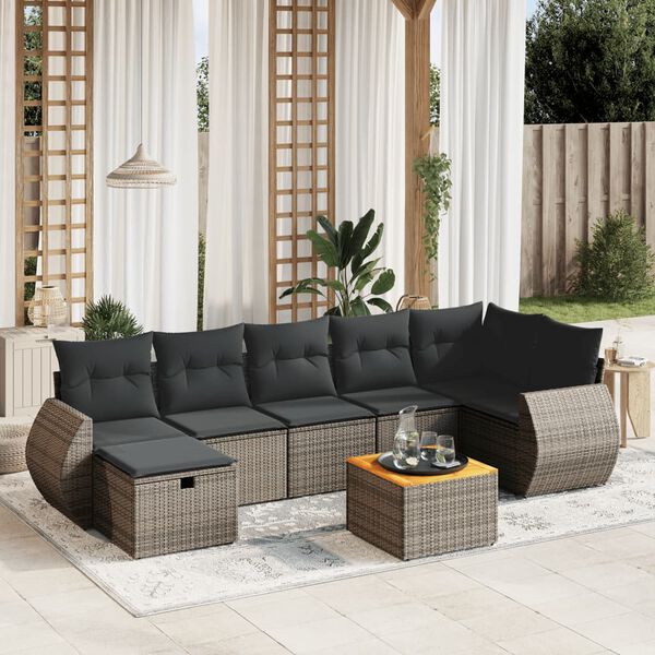 vidaXL Set Divano da Giardino 8 pz con Cuscini Grigio in Polyrattan
