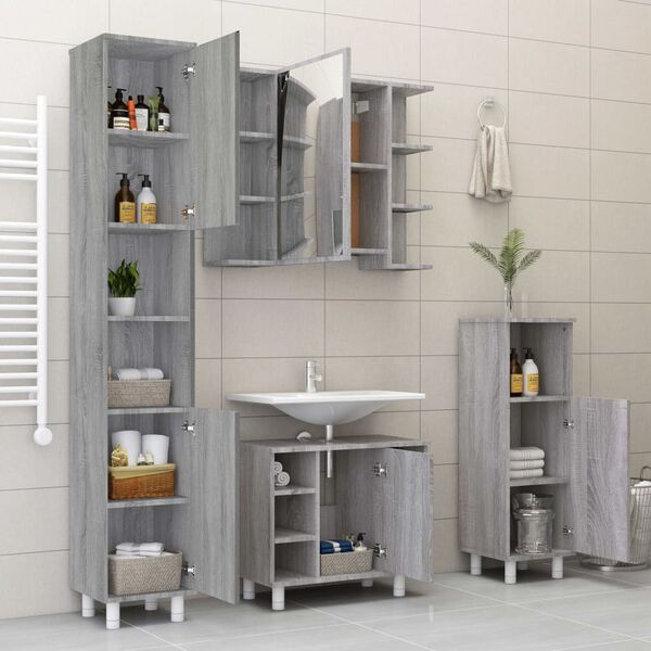 vidaXL Set Mobili da Bagno 4 pz Grigio Sonoma in Legno Multistrato