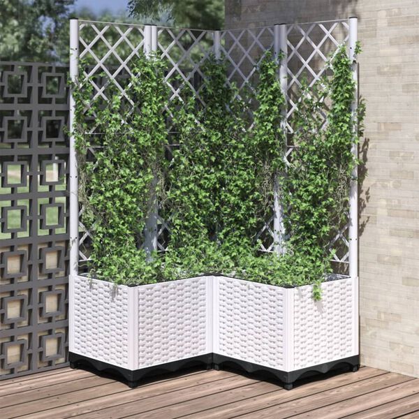 vidaXL Fioriera da Giardino con Graticcio Bianco 80x80x136 cm PP