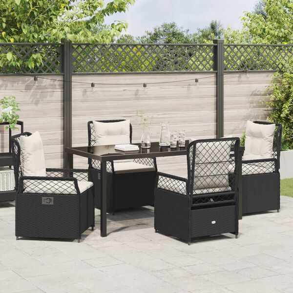 vidaXL Set da Pranzo per Giardino 5 pcs Nero polyrattan