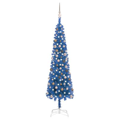vidaXL Set Albero di Natale Sottile con Luci LED e Palline Blu 210cm