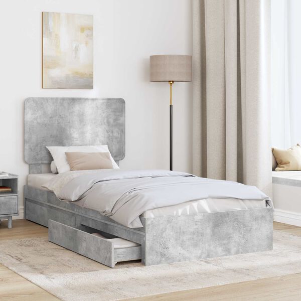 vidaXL Letto con Contenitore con testiera Grigio cemento 90 x 190 cm