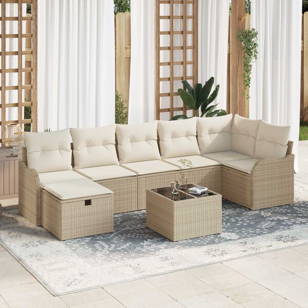 vidaXL Set di divani con cuscino Beige e Crema polyrattan