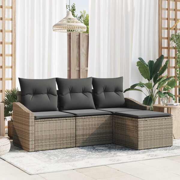 vidaXL Set di divani con cuscino 4 pcs Grigio polyrattan