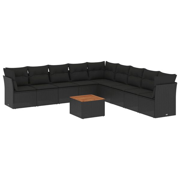 vidaXL Set Divani da Giardino 10pz con Cuscini in Polyrattan Nero