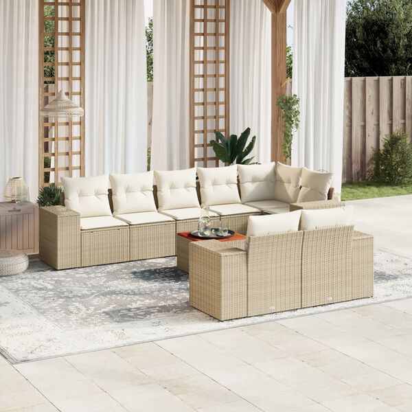 vidaXL Set Divano da Giardino 9 pz con Cuscini Beige in Polyrattan
