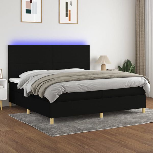 vidaXL Letto a Molle Materasso e LED Nero 200x200cm in Tessuto