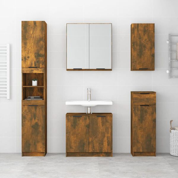 vidaXL Armadietto Bagno Rovere Fumo 32x34x188,5cm in Legno Multistrato