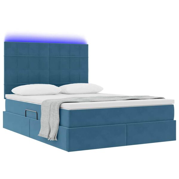 vidaXL Letto con contenitore e LED Blu Scuro 140 x 190 cm Velluto