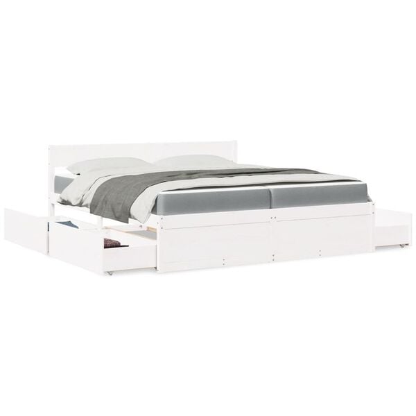 vidaXL Letto Cassetti e Materasso Bianco 200x200cm Legno Massello Pino
